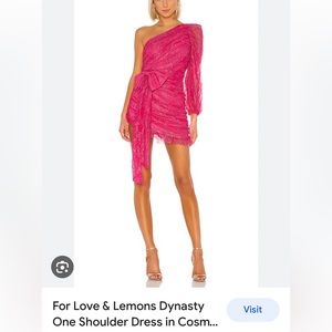 For Love & lemons Dynasty one shoulder cosmo lace dress pink NWT SZM Barbie pink